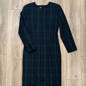 Brooks Brothers Vintage Blackwatch Plaid Long Sleeve Sheath Fitted Dress - 6